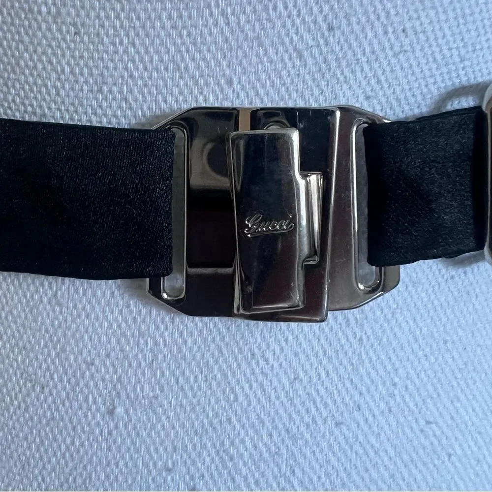 Gucci Black Pleated Silk Joaquin Cummerbund Silver Tone Kids 25in NEW